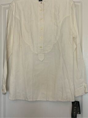 Ralph Lauren Women’s Cream Band-Collar Button-Front Shirt, size 12 , NWT